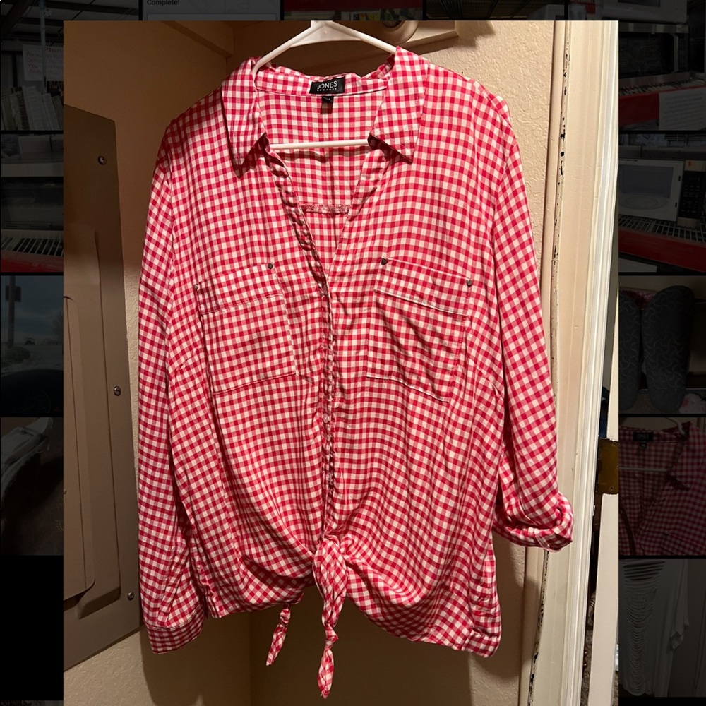 Jones New York pink/white plaid blouse XXL